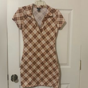 Brown Argyle Print Dress